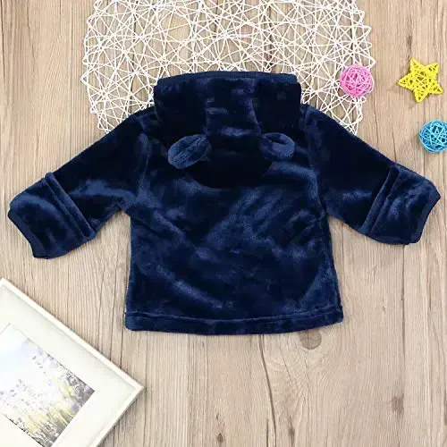 Noubeau Infant Baby Boys Girls Fleece Ears Hat with Lined Hooded Zipper Up Jacket Coat Tops Outwear Overcoat Warm Fall Winte - 4
