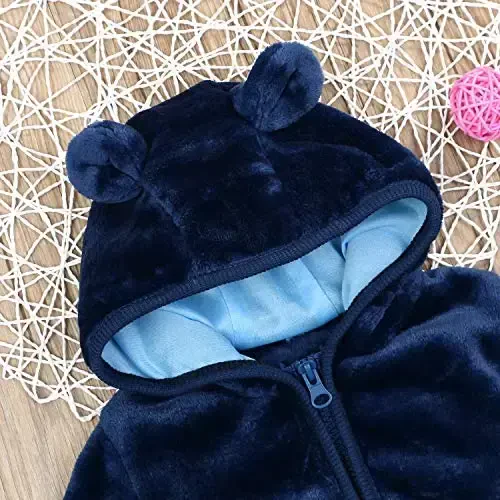 Noubeau Infant Baby Boys Girls Fleece Ears Hat with Lined Hooded Zipper Up Jacket Coat Tops Outwear Overcoat Warm Fall Winte - 5