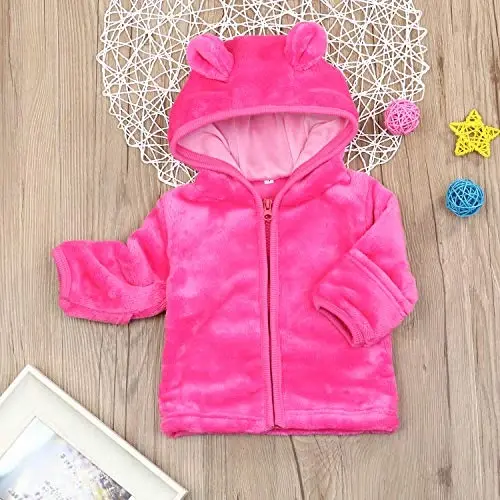 Noubeau Infant Baby Boys Girls Fleece Ears Hat with Lined Hooded Zipper Up Jacket Coat Tops Outwear Overcoat Warm Fall Winte - 3