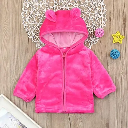 Noubeau Infant Baby Boys Girls Fleece Ears Hat with Lined Hooded Zipper Up Jacket Coat Tops Outwear Overcoat Warm Fall Winte - NOUBEAU (1)