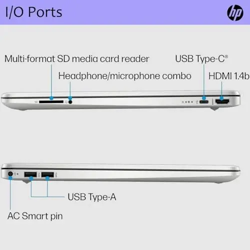 Ноутбук HP 15 дюймов, дисплей FHD без сенсорного управления, Intel Core i5, 12 ГБ ОЗУ, 256 ГБ твердотельный накопитель PCIe, Intel UHD Graphics, Windows 11 Home, натуральный серебристый цвет, 15-dy2795wm - 6