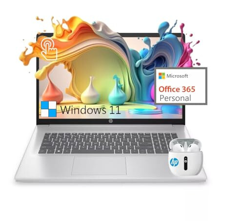 Ноутбук HP 2024 Новейший 17, 17.3” HD+ Сенсорный экран, Intel Pentium Silver N5030, 64 ГБ DDR4 ОЗУ, 2 ТБ SSD, Windows 11, 1 год Office 365, Долгое время автономной работы, Веб-камера, Wi-Fi, USB-C, Серебристый - 1