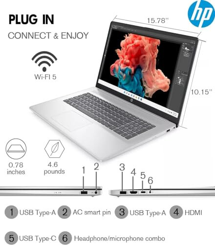 Ноутбук HP 2024 Новейший 17, 17.3” HD+ Сенсорный экран, Intel Pentium Silver N5030, 64 ГБ DDR4 ОЗУ, 2 ТБ SSD, Windows 11, 1 год Office 365, Долгое время автономной работы, Веб-камера, Wi-Fi, USB-C, Серебристый - 5