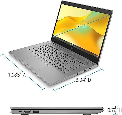 Ноутбук HP Chromebook 2023 года, 14-дюймовый экран, процессор Intel Celeron N4120, 4 ГБ ОЗУ, 64 ГБ eMMC, графика Intel UHD Graphics 600, Wi-Fi, Bluetooth, Chrome OS, Современный серый - 5