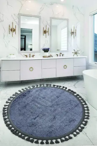 Nova Anthracite Round 100x100 Cm Pompon Fringed Non-Slip Base Machine Washable Bath Mat-Anthracite 