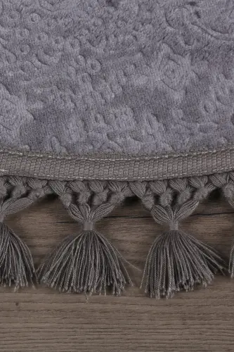 Nova Anthracite Round 100x100 Cm Pompon Fringed Non-Slip Base Machine Washable Bath Mat-Anthracite - 2