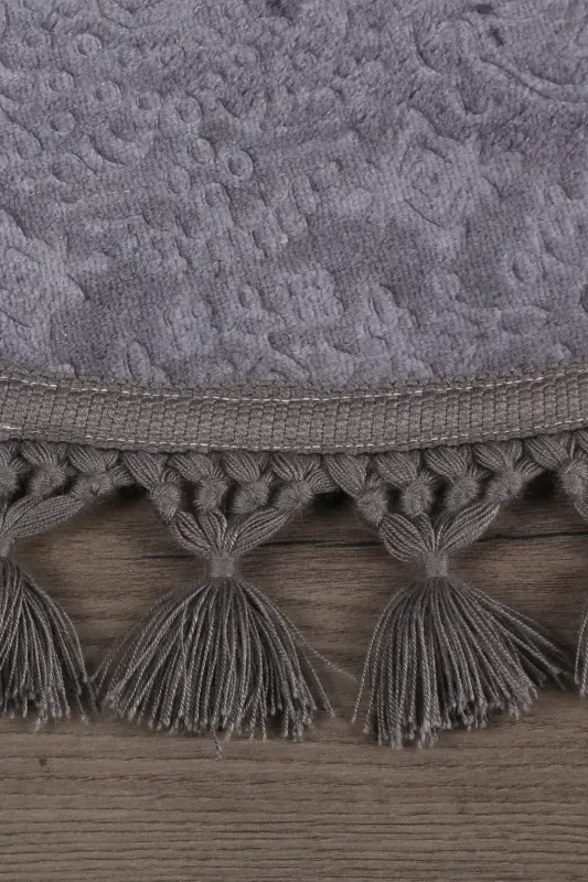 Nova Anthracite Round 100x100 Cm Pompon Fringed Non-Slip Base Machine Washable Bath Mat-Anthracite - 2