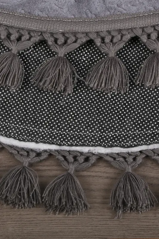 Nova Anthracite Round 100x100 Cm Pompon Fringed Non-Slip Base Machine Washable Bath Mat-Anthracite - 4