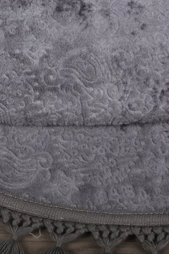 Nova Anthracite Round 100x100 Cm Pompon Fringed Non-Slip Base Machine Washable Bath Mat-Anthracite - 5