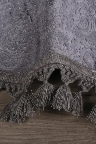 Nova Antrasit Yuvarlak 100x100 Cm Ponpon Saçaklı Kaymaz Tabanlı Makinede Yıkanabilir Banyo Paspası-Antrasit - 3