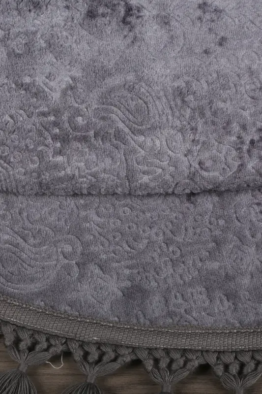 Nova Antrasit Yuvarlak 100x100 Cm Ponpon Saçaklı Kaymaz Tabanlı Makinede Yıkanabilir Banyo Paspası-Antrasit - 5