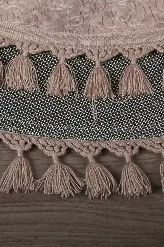 Nova Coffee Round 100x100 Cm Pompon Fringed Non-Slip Base Machine Washable Bath Mat-Coffee - 4