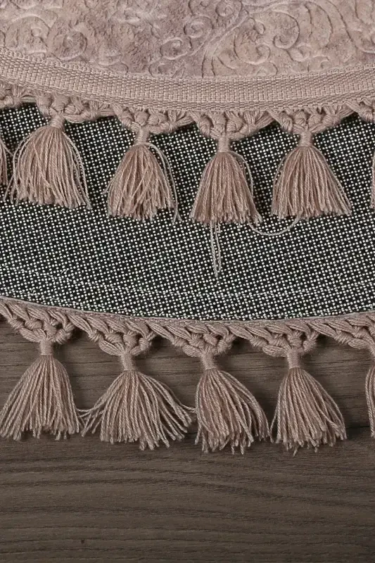 Nova Coffee Round 100x100 Cm Pompon Fringed Non-Slip Base Machine Washable Bath Mat-Coffee - 4