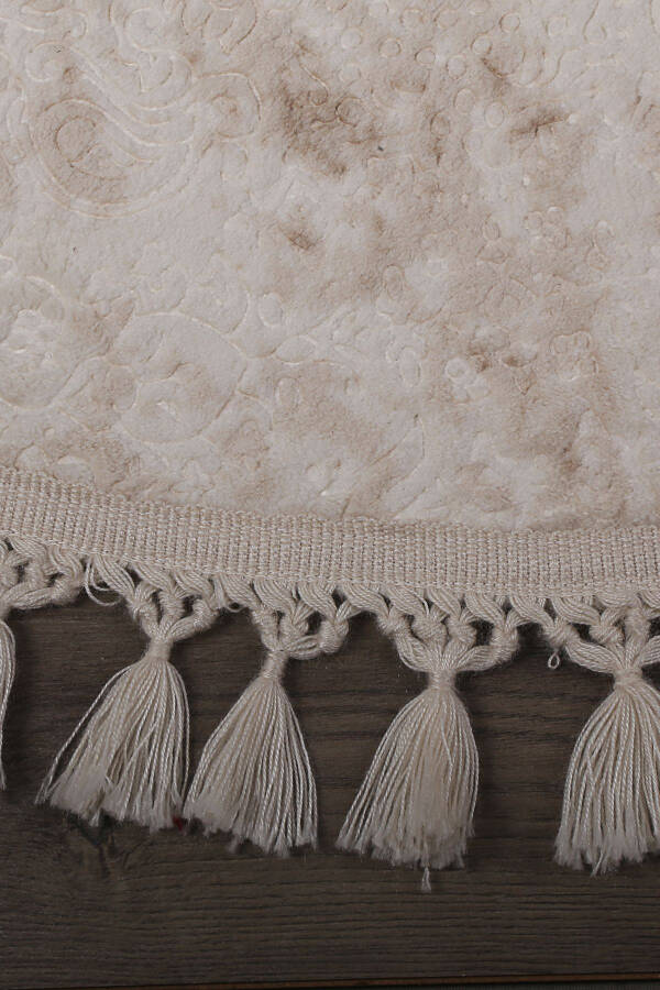 Nova Cream Round 100x100 cm Pompom Tasselled Non-Slip Machine Washable Bath Mat - 2