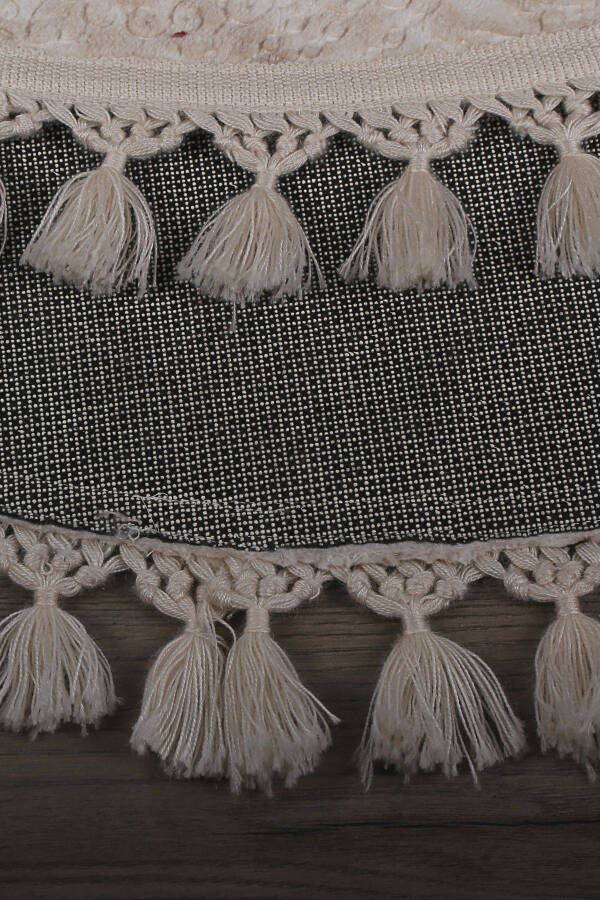 Nova Cream Round 100x100 cm Pompom Tasselled Non-Slip Machine Washable Bath Mat - 4