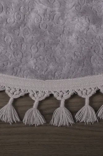 Nova Gri Yuvarlak 100x100 Cm Ponpon Saçaklı Kaymaz Tabanlı Makinede Yıkanabilir Banyo Paspası-Gri - 2