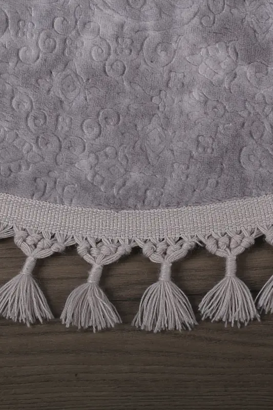 Nova Gri Yuvarlak 100x100 Cm Ponpon Saçaklı Kaymaz Tabanlı Makinede Yıkanabilir Banyo Paspası-Gri - 2