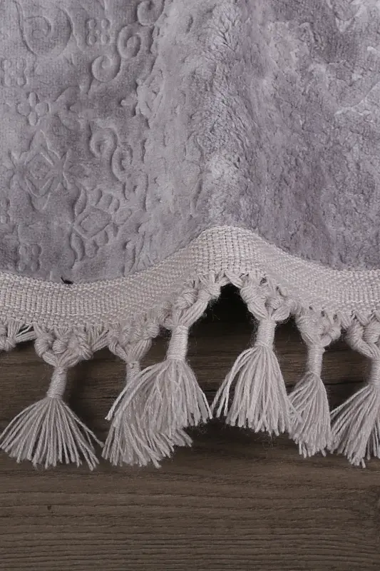 Nova Gri Yuvarlak 100x100 Cm Ponpon Saçaklı Kaymaz Tabanlı Makinede Yıkanabilir Banyo Paspası-Gri - 3