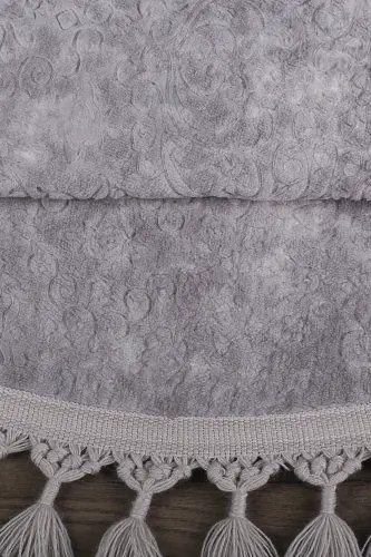 Nova Gri Yuvarlak 100x100 Cm Ponpon Saçaklı Kaymaz Tabanlı Makinede Yıkanabilir Banyo Paspası-Gri - 5