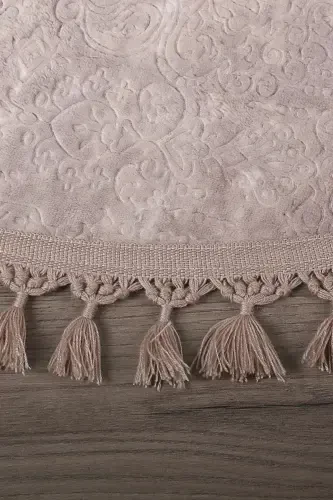 Nova Kahve Yuvarlak 100x100 Cm Ponpon Saçaklı Kaymaz Tabanlı Makinede Yıkanabilir Banyo Paspası-Kahve - BONNY HOME (1)