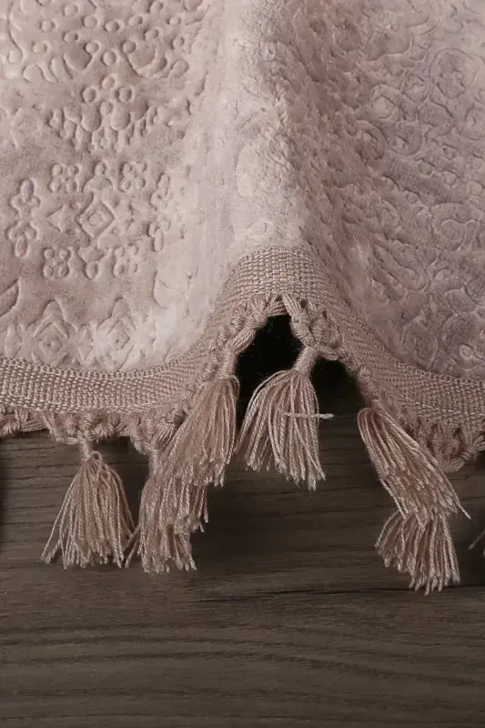 Nova Kahve Yuvarlak 100x100 Cm Ponpon Saçaklı Kaymaz Tabanlı Makinede Yıkanabilir Banyo Paspası-Kahve - 3