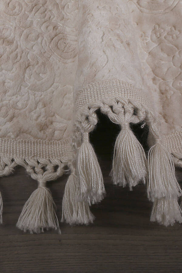 Нова Крем Круглый 100x100 см с помпонами и бахромой, нескользящий, машинная стирка, коврик для ванной - 3