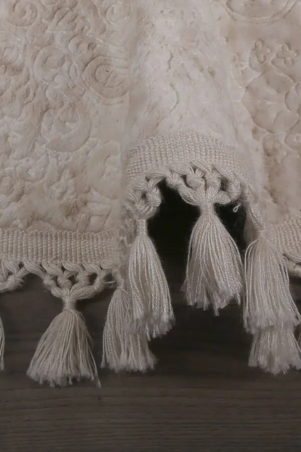 Нова Крем Круглый 100x100 см с помпонами и бахромой, нескользящий, машинная стирка, коврик для ванной - 3