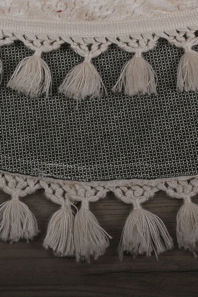 Нова Крем Круглый 100x100 см с помпонами и бахромой, нескользящий, машинная стирка, коврик для ванной - 4