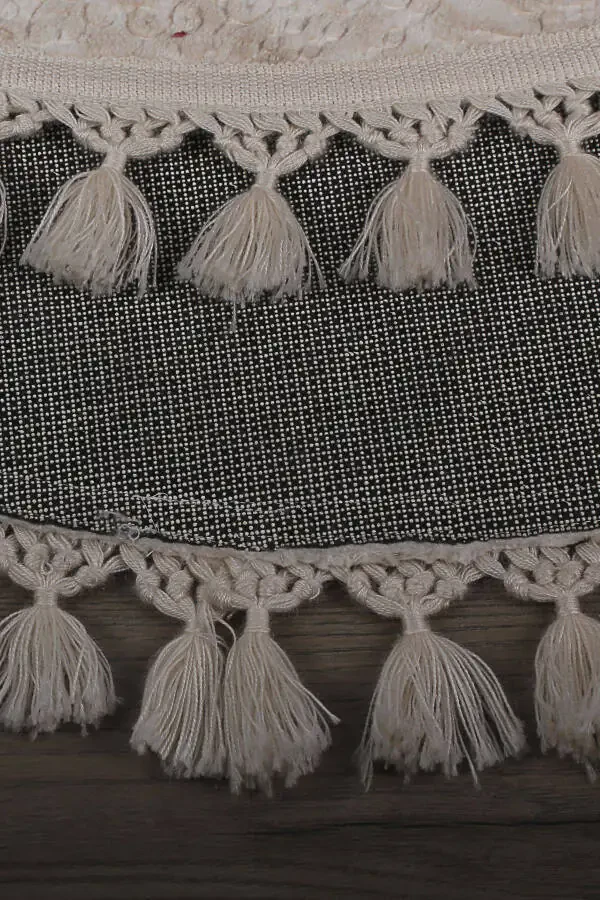 Нова Крем Круглый 100x100 см с помпонами и бахромой, нескользящий, машинная стирка, коврик для ванной - 4