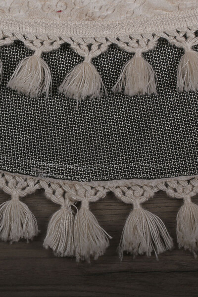 Nova Krem Yumaloq 100x100 sm Pomponli Sholcha Ustanmasli Mashinada Yuvish Mumkin Hammam gilamcha - 4