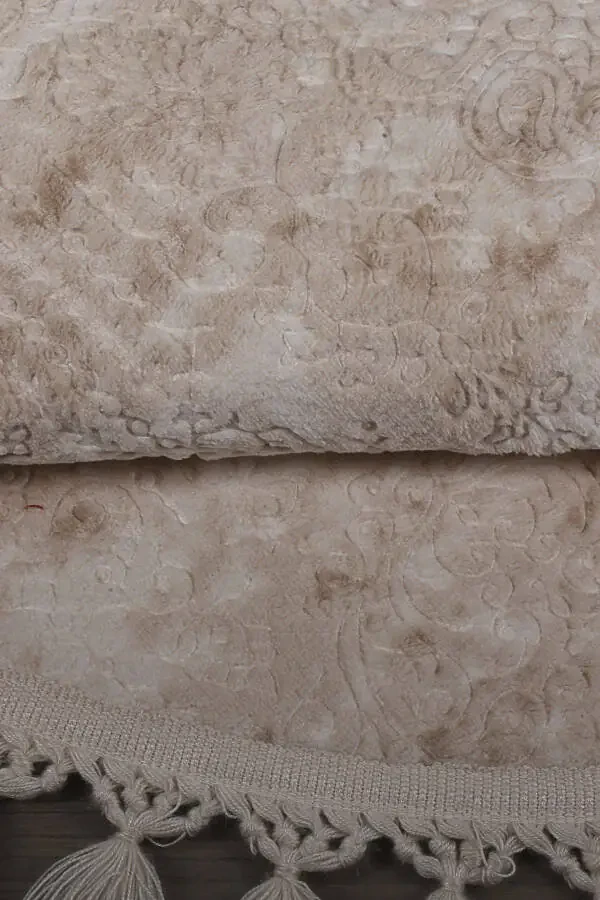 Nova Krem Yumaloq 100x100 sm Pomponli Sholcha Ustanmasli Mashinada Yuvish Mumkin Hammam gilamcha - 5