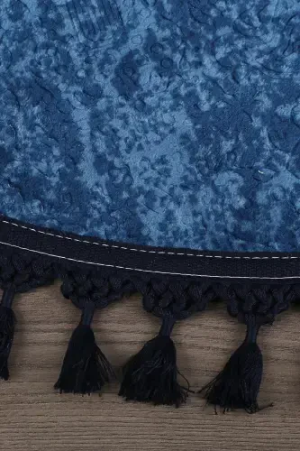 Nova Navy Blue Round 100x100 Cm Pompon Fringed Non-Slip Backed Machine Washable Bath Mat-Navy Blue - 2