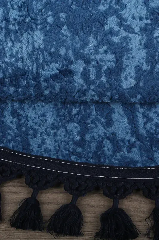 Nova Navy Blue Round 100x100 Cm Pompon Fringed Non-Slip Backed Machine Washable Bath Mat-Navy Blue - 5