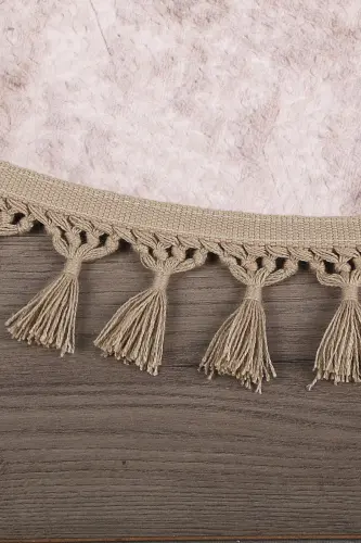 Nova Vizon Round 100x100 Cm Pompon Fringed Non-Slip Base Machine Washable Bath Mat-Mink - 2