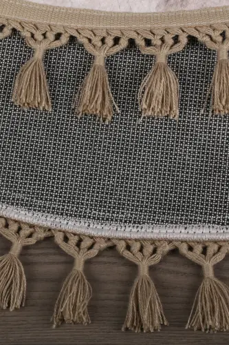 Nova Vizon Yuvarlak 100x100 Cm Ponpon Saçaklı Kaymaz Tabanlı Makinede Yıkanabilir Banyo Paspası-Vizon - 4