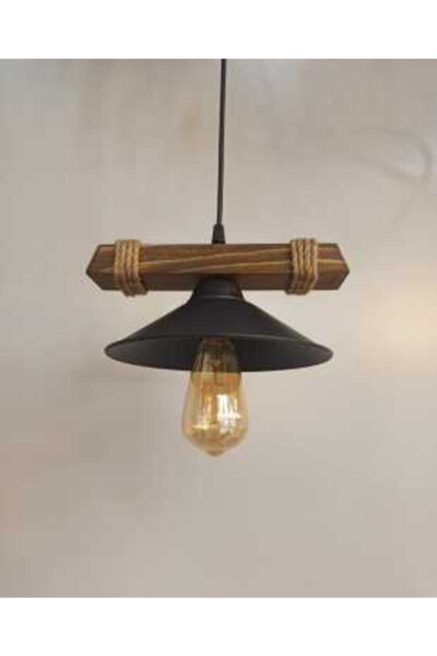 Nova Wooden Rustic Modern Rope Single Pendant Chandelier - 10
