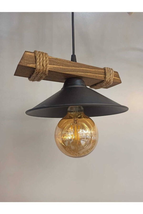 Nova Wooden Rustic Modern Rope Single Pendant Chandelier - 13
