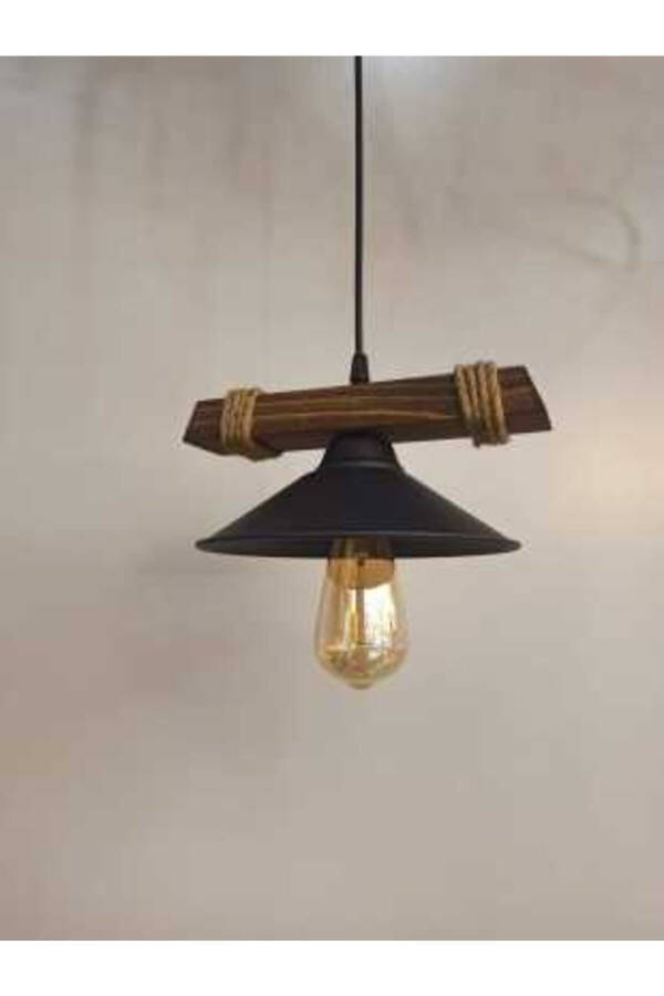 Nova Wooden Rustic Modern Rope Single Pendant Chandelier - 4