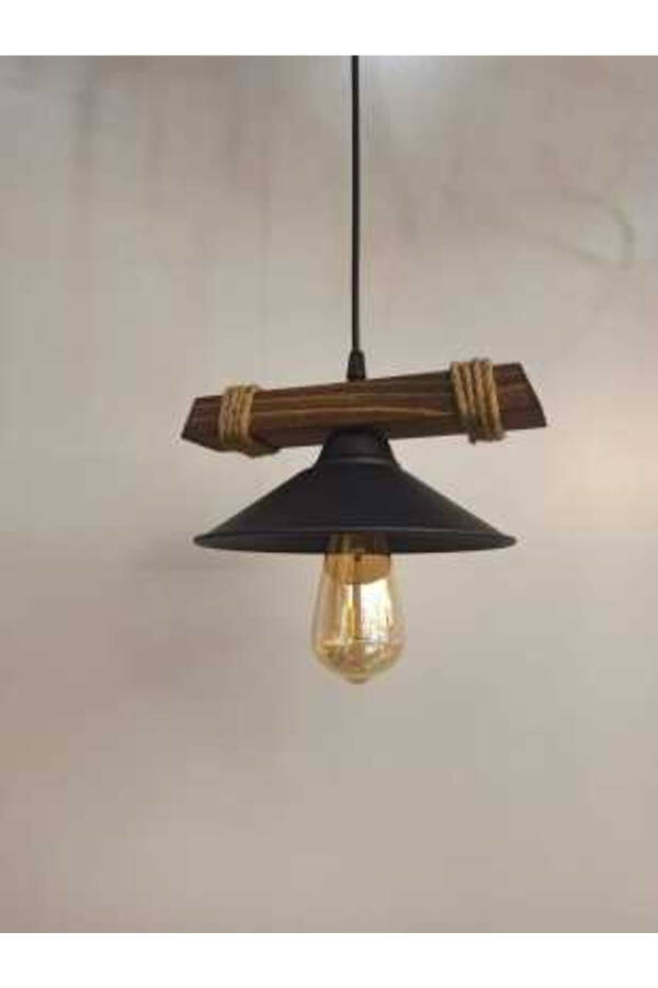 Nova Yog'och Rustik Zamonaviy Arqonli Yolg'iz Osib Qo'yilgan Chiroq - 11