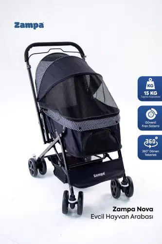Новая коляска для кошек/собак 52x76.5x95см Черная - ZAMPA (1)