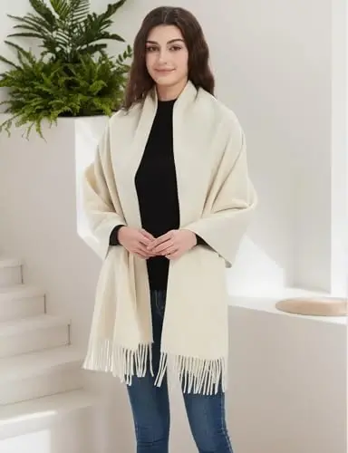 Novawo Wool Shawl Large Thick PasModazoneina Travel Blanket Scarf Winter Wraps for Women - 5