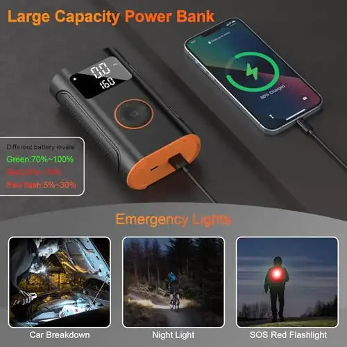 (Новое обновление) Портативный воздушный компрессор ZSX для накачки шин - воздушный насос 160 PSI с функцией памяти, электрический насос для велосипеда с манометром, для автомобиля, подарки для мужчин, мужа, отца - 3