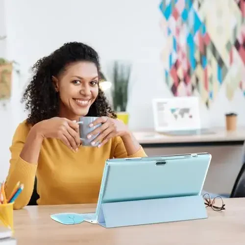 NOVOJOY 2 in 1 Tablet 10 Inch Android 14 OS Tableta, Tablets with Keyboard, Mouse, Case, Stylus, 64GB ROM+8GB RAM, 2MP+8MP Dual Camera, Quad Core Processor, 6000mAh Battery, 10.1 in FHD Tab Blue - 3