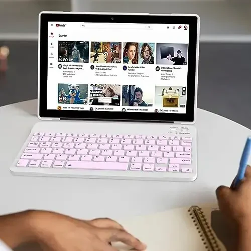 NOVOJOY 2 in 1 Tablet 10 Inch Android 14 OS Tableta, Tablets with Keyboard, Mouse, Case, Stylus, 64GB ROM+8GB RAM, 2MP+8MP Dual Camera, Quad Core Processor, 6000mAh Battery, 10.1 in FHD Tab Pink - 2