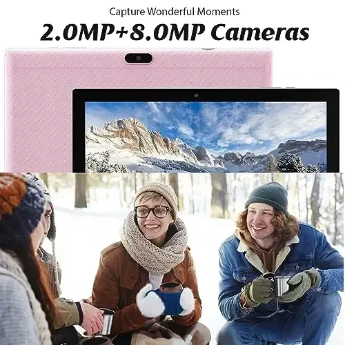 NOVOJOY 2 in 1 Tablet 10 Inch Android 14 OS Tableta, Tablets with Keyboard, Mouse, Case, Stylus, 64GB ROM+8GB RAM, 2MP+8MP Dual Camera, Quad Core Processor, 6000mAh Battery, 10.1 in FHD Tab Pink - 7