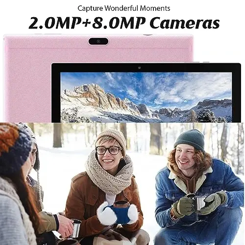NOVOJOY 2 in 1 Tablet 10 Inch Android 14 OS Tableta, Tablets with Keyboard, Mouse, Case, Stylus, 64GB ROM+8GB RAM, 2MP+8MP Dual Camera, Quad Core Processor, 6000mAh Battery, 10.1 in FHD Tab Pink - 7
