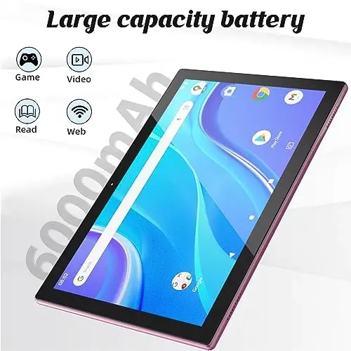 NOVOJOY 2 in 1 Tablet 10 Inch Android 14 OS Tableta, Tablets with Keyboard, Mouse, Case, Stylus, 64GB ROM+8GB RAM, 2MP+8MP Dual Camera, Quad Core Processor, 6000mAh Battery, 10.1 in FHD Tab Pink - 3