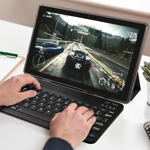 NOVOJOY 2 in 1 Tablet 10 Inch Android 14 Tablets, Tablet with Keyboard, Mouse, Case, Stylus, 64GB ROM+8GB RAM, 2MP+8MP Dual Camera, Quad Core Processor, 6000mAh Battery, 10.1 in FHD Tab Black Tableta - 3