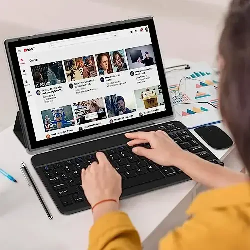 NOVOJOY 2 in 1 Tablet 10 Inch Android 14 Tablets, Tablet with Keyboard, Mouse, Case, Stylus, 64GB ROM+8GB RAM, 2MP+8MP Dual Camera, Quad Core Processor, 6000mAh Battery, 10.1 in FHD Tab Black Tableta - NOVOJOY (1)