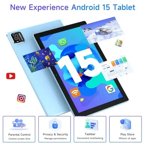 NOVOJOY Tablet 10 İnç Kılıf ve Kalemli Android Tablet, Kapaklı Android 15 Tablet, 2MP+8MP Çift Kamera 6000mAh Pil 12GB RAM(4GB+8GB Genişletme) 64GB ROM 5Gwifi-6 10.1